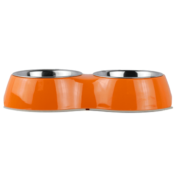 Basil Double Melamine Bowl Dinner Set for Dogs and Cats (Orange)