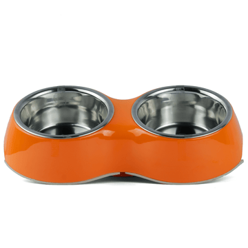 Basil Double Melamine Bowl Dinner Set for Dogs and Cats (Orange)