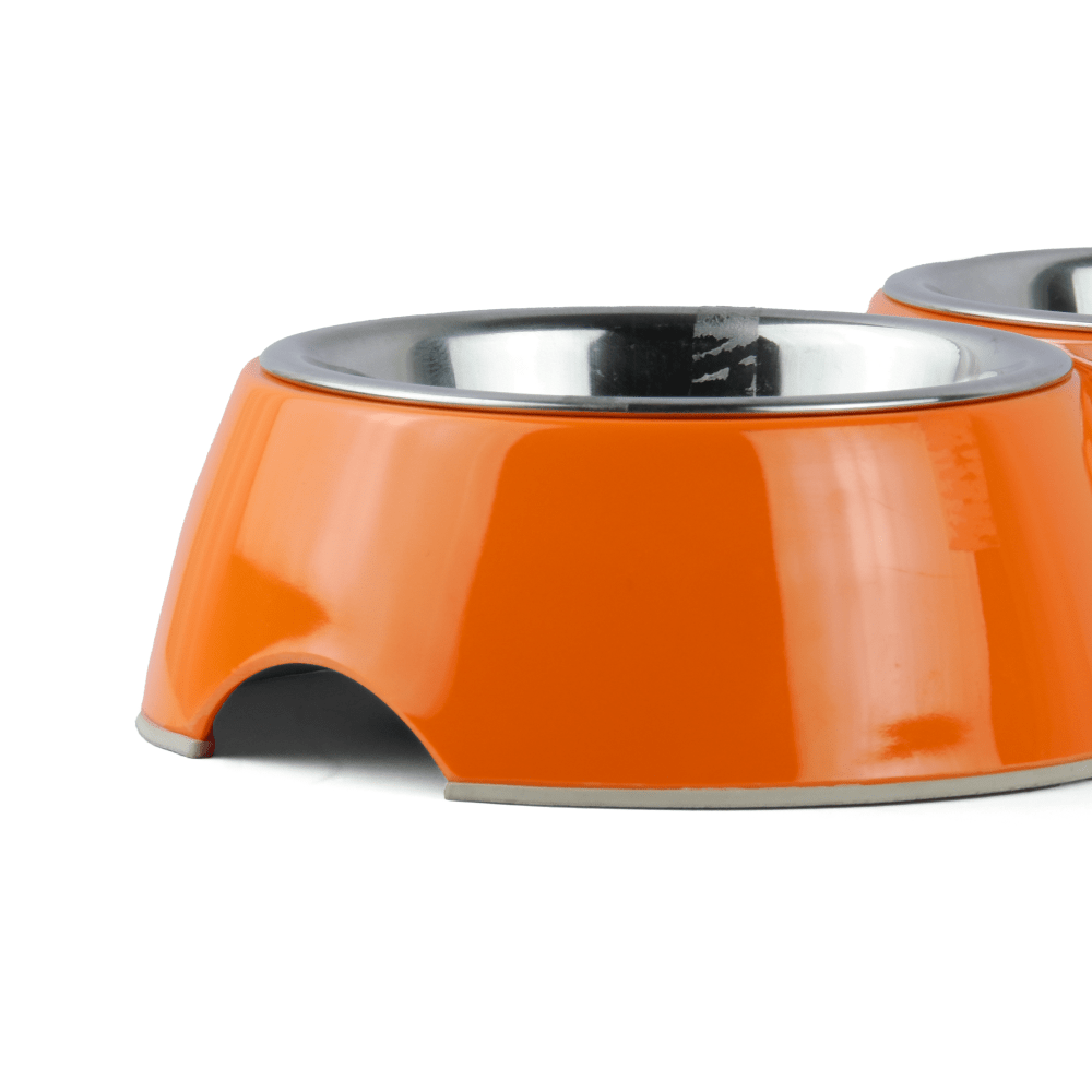 Basil Double Melamine Bowl Dinner Set for Dogs and Cats (Orange)