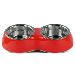 Basil Double Melamine Bowl Dinner Set for Dogs and Cats (Red)