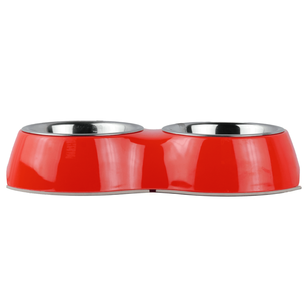 Basil Double Melamine Bowl Dinner Set for Dogs and Cats (Red)