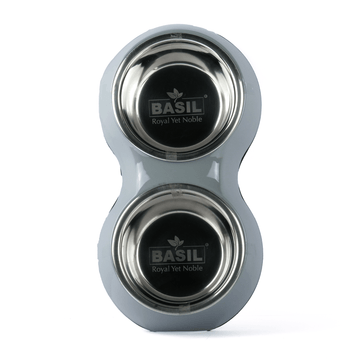 Basil Double Melamine Bowl Dinner Set for Dogs and Cats (Grey)