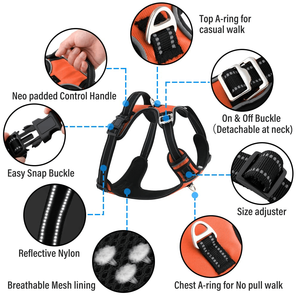Hank 3M Reflective Harness for Puller Dogs (Neon Orange)