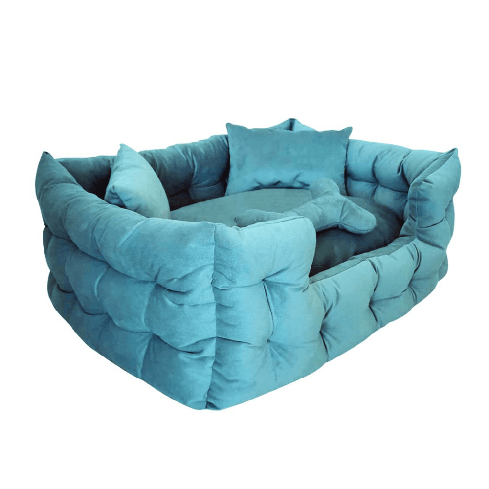 Hiputee Luxurious High Wall Soft Velvet Washable Bed for Dogs and Cats (Aqua Blue)