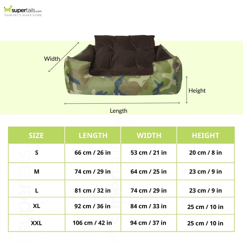 Hiputee Polyester Canvas Velvet Fabric Rectangular Reversible Bed for Dogs and Cats (Army print)