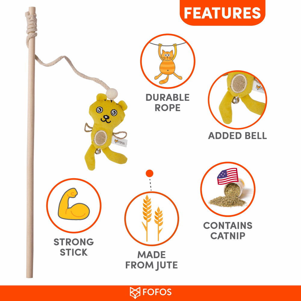 Fofos Cat Wand Tiger Toy for Cats (Yellow)