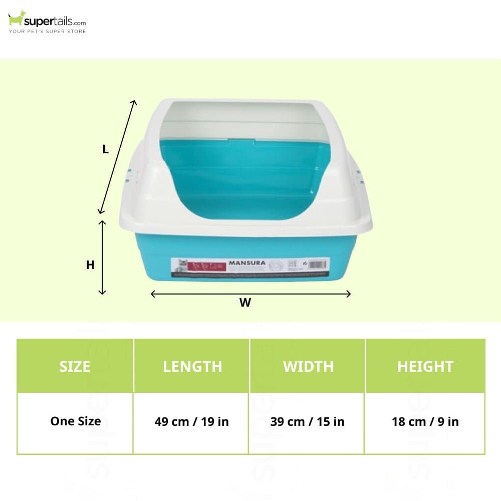 M Pets Mansura Litter Tray with Rim for Cats (White/Blue) Litter Supplies M Pets