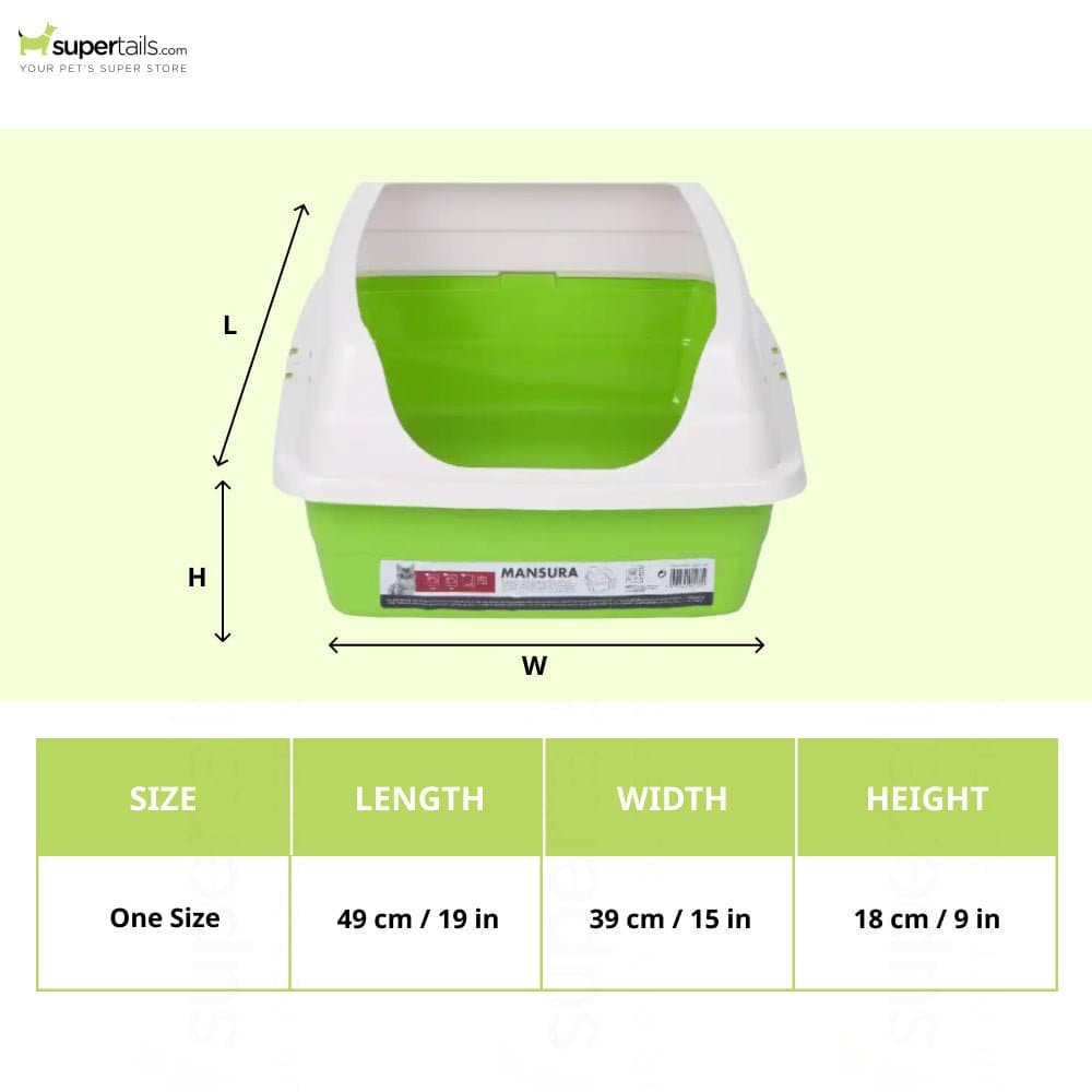 M Pets Mansura Litter Tray with Rim for Cats (White/Green) Litter Supplies M Pets