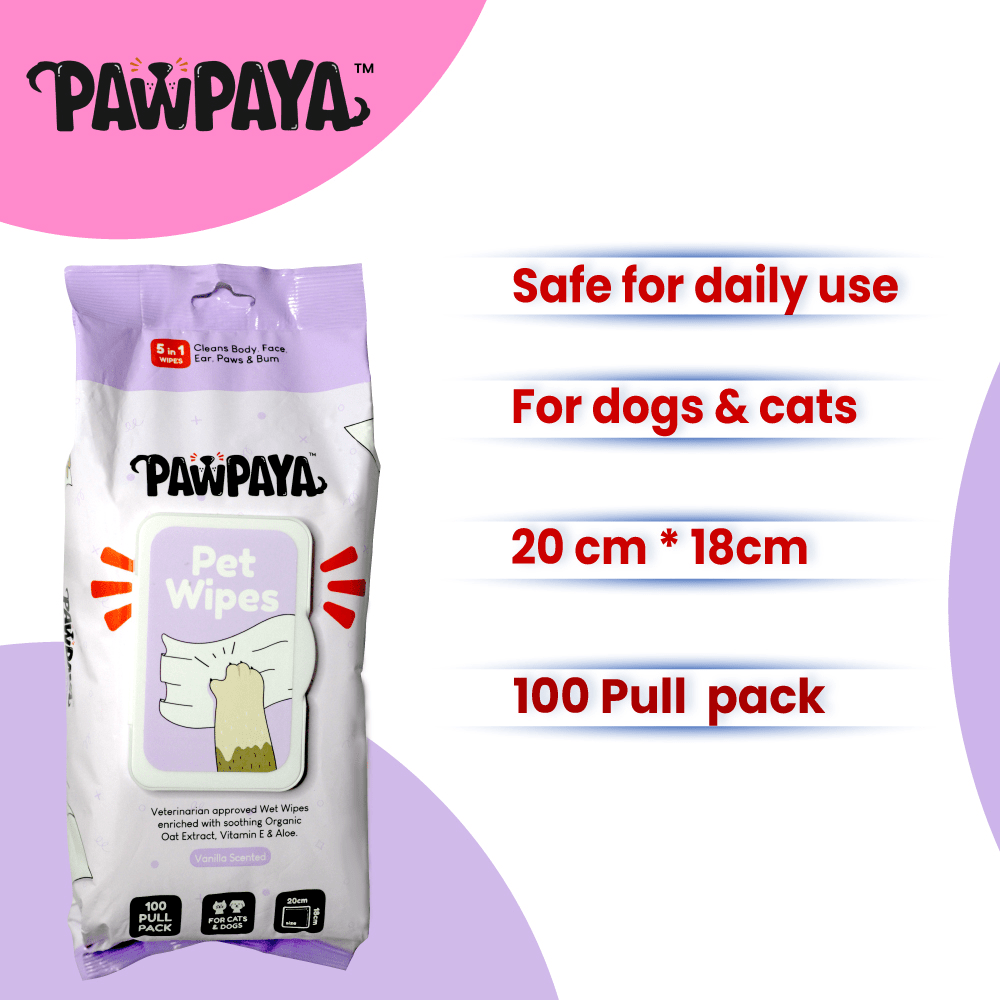 Pawpaya Vanilla Scented Wipes for Dogs and Cats