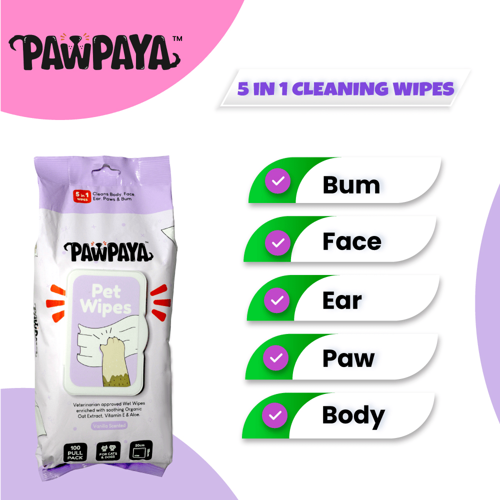 Pawpaya Vanilla Scented Wipes for Dogs and Cats