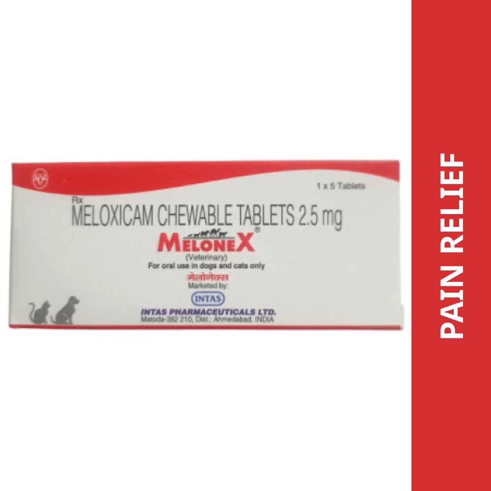 Intas Melonex (Meloxicam) 2.5mg Tablet for Dogs & Cats (pack of 5 tablets)