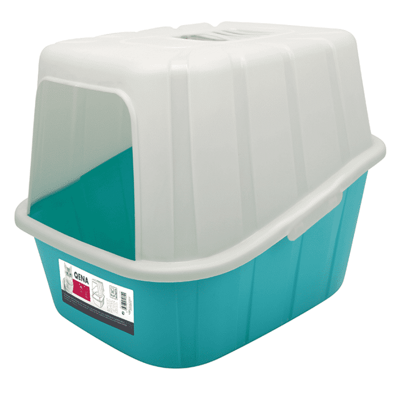 M Pets Qena Litter Box for Cats (White/Turquoise,40cm)