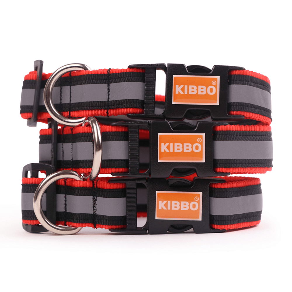 Kibbo Premium Nylon Collar with Buckle and D Ring For Dogs (Red/Pack of 3)