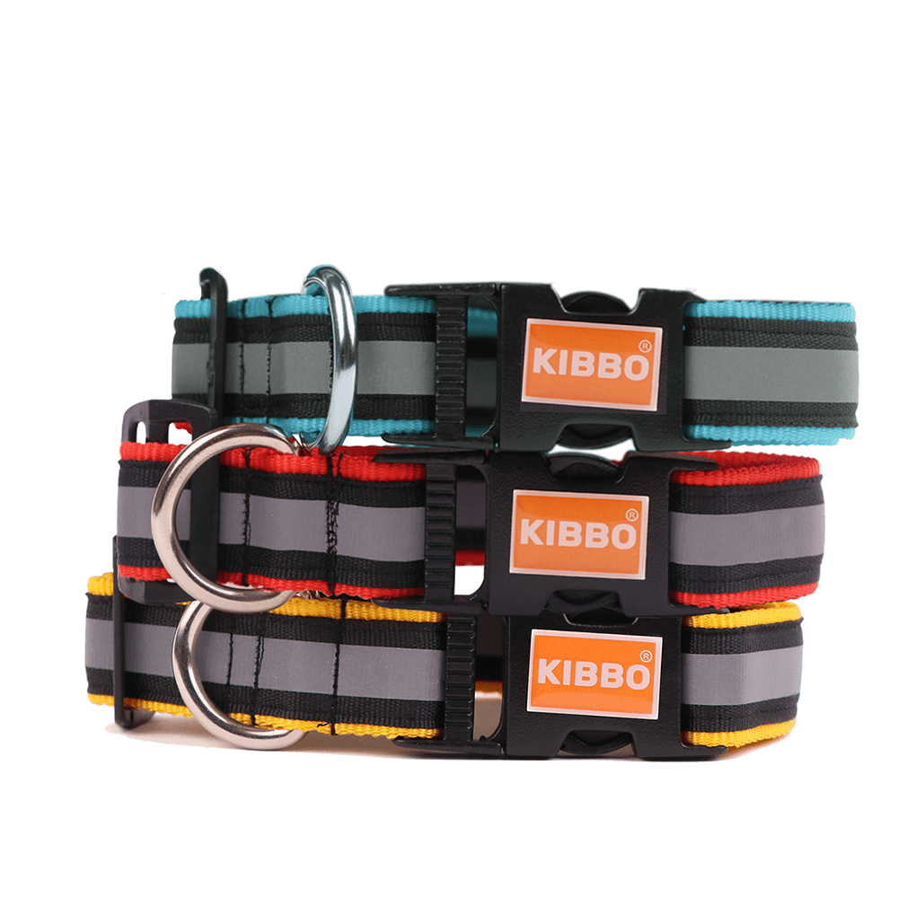 Kibbo Premium Nylon Collar with Buckle and D Ring For Dogs (Red, Yellow, Sea Green/Pack of 3)