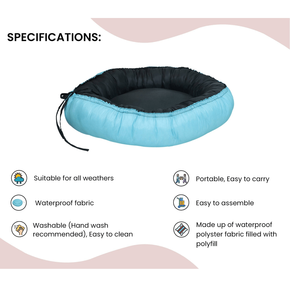Hiputee Waterproof Reversible Scratch Resistant Washable 2 in 1 Bed Cushion for Dogs and Cats (Sky Blue Black)