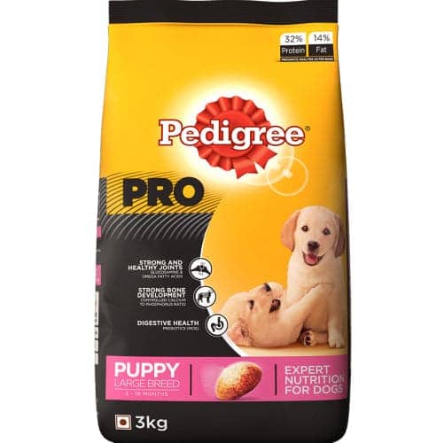 Pedigree PRO Large Breed Puppy Dry Food and Chicken Flavour Biscrok Treat Combo (3kg +900g) Exclusive Combo Pedigree