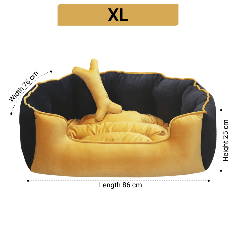 Hiputee Reversible Holland Velvet Bed for Dogs and Cats (Yellow, Black)