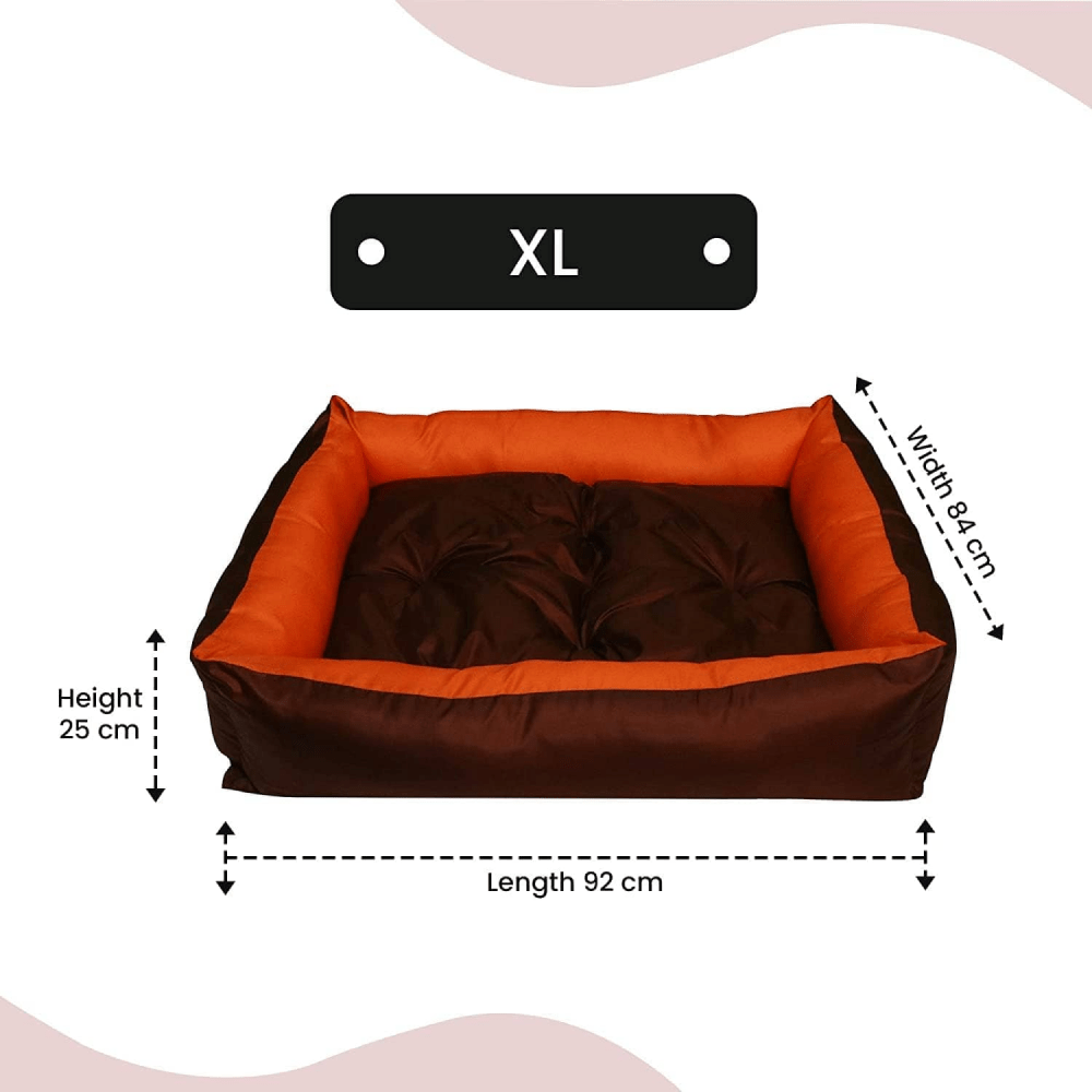 Hiputee Premium Waterproof Reversible Washable Bed for Dogs and Cats (Orange & Brown)