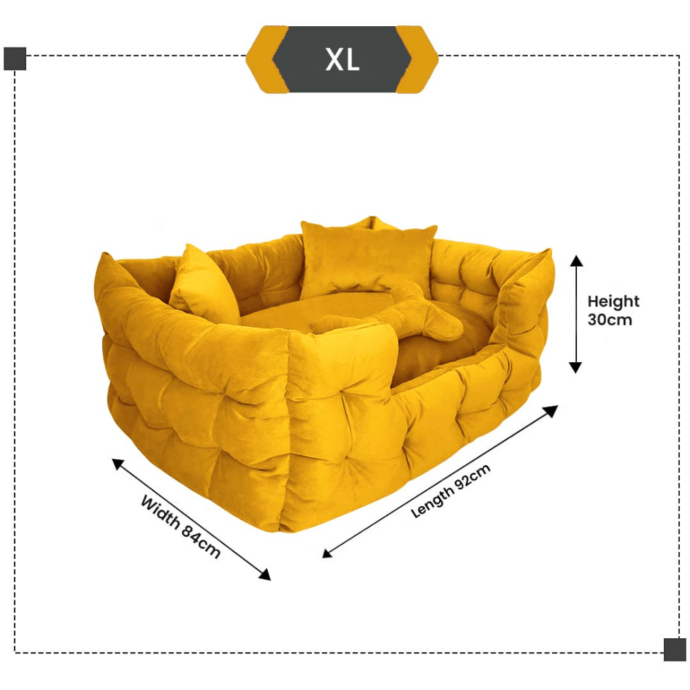 Hiputee Luxurious High Wall Soft Velvet Fabric Washable Bed for Dogs and Cats (Yellow)