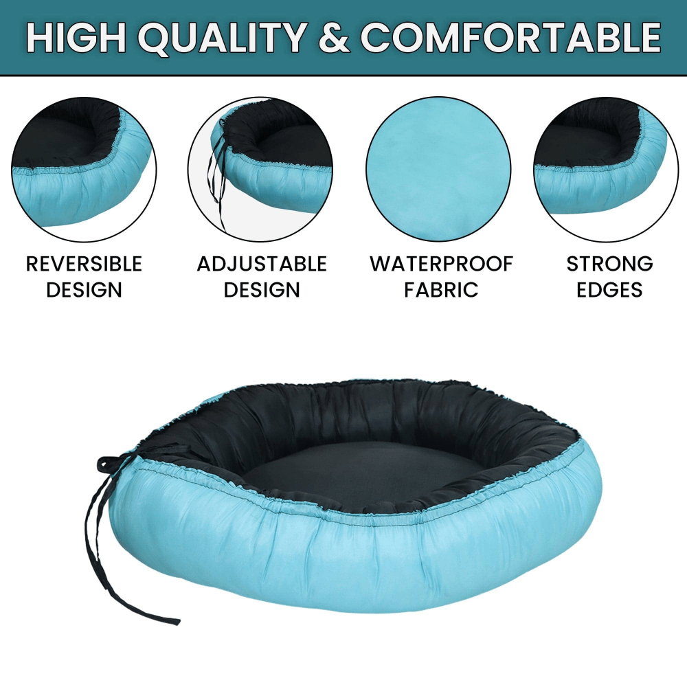 Hiputee Waterproof Reversible Scratch Resistant Washable 2 in 1 Bed Cushion for Dogs and Cats (Sky Blue Black)