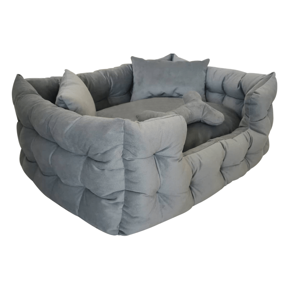 Hiputee Luxurious High Wall Soft Velvet Fabric Washable Bed for Dogs and Cats (Grey)