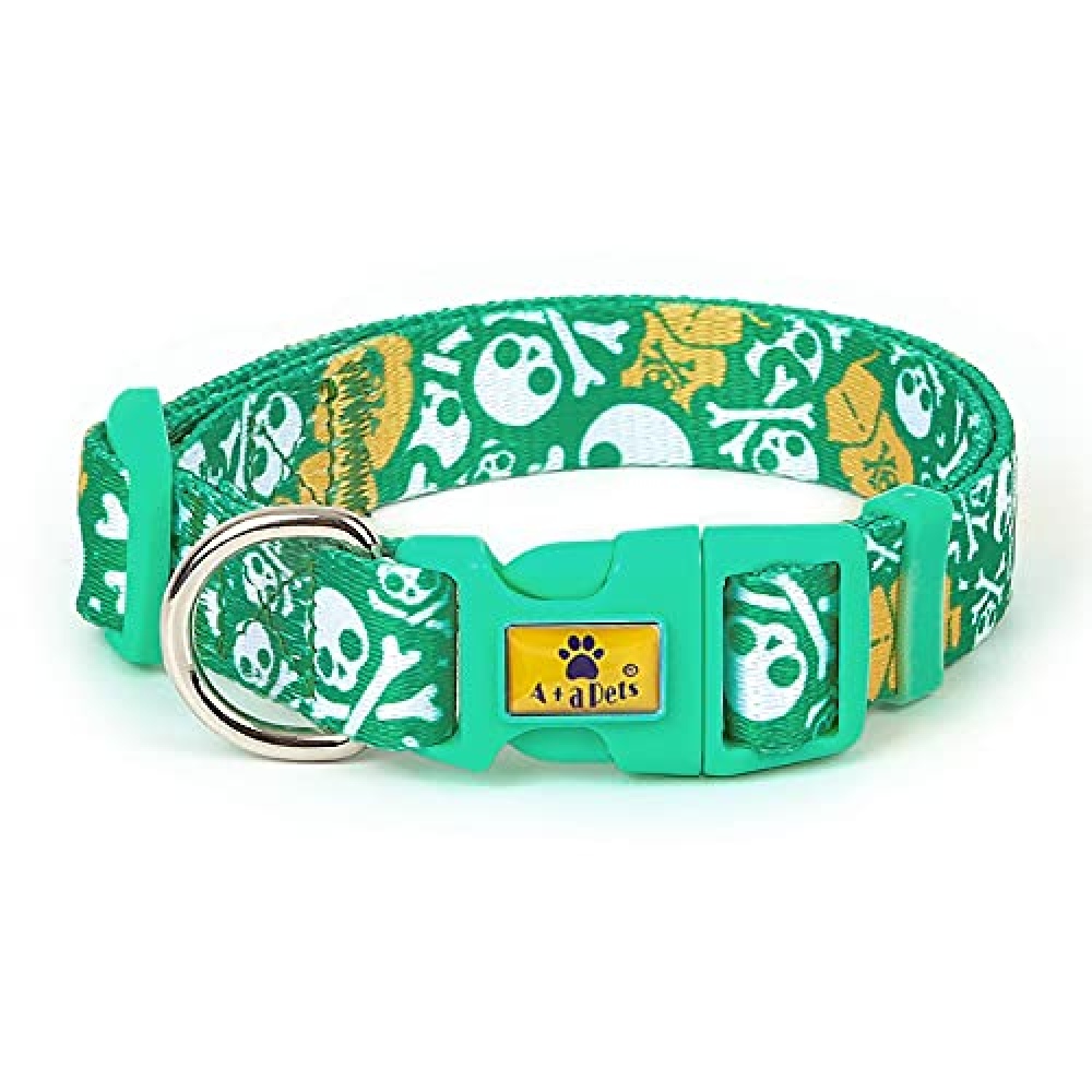 Plus A Pets Skin Friendly Collar in Pirate Design for Dogs and Cats (Green)