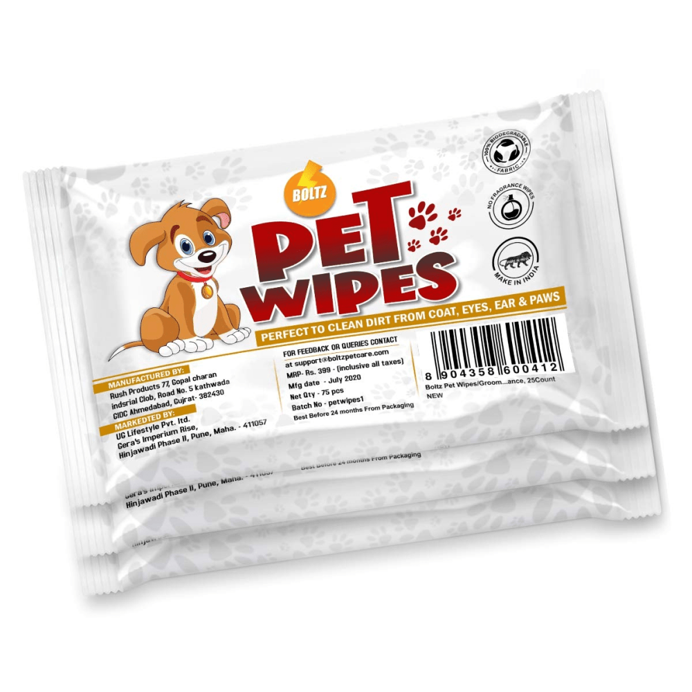 Boltz Grooming Wipes for Pets (Pack of 3)