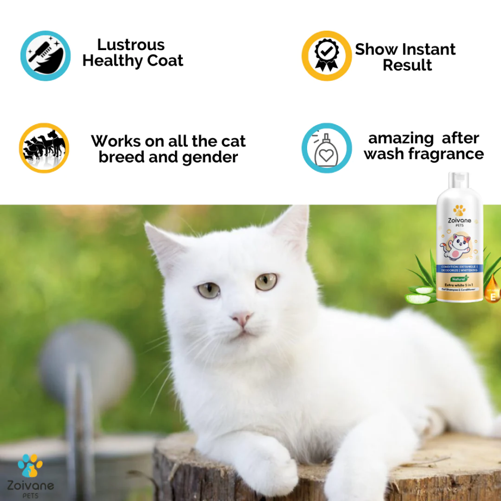 Zoivane Natural Extra White 5 in 1 Shampoo Conditioner for Cats (Floral and Sweet)