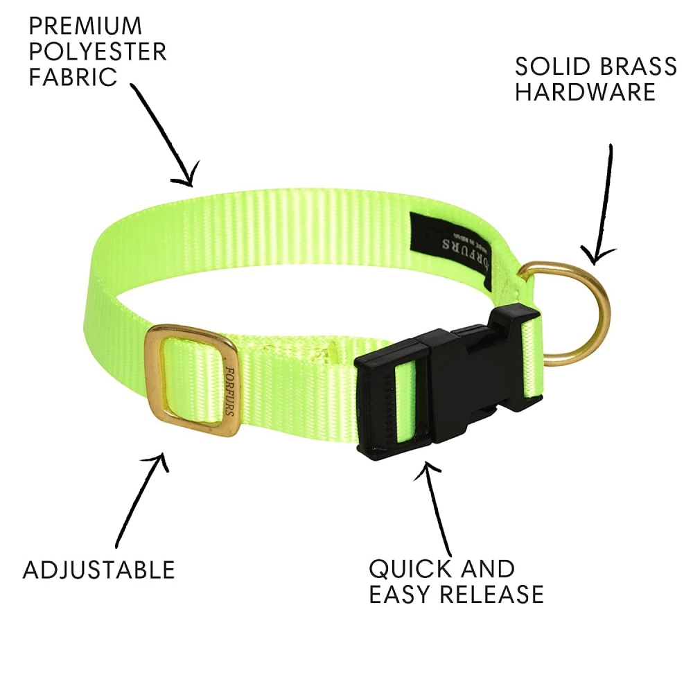 Forfurs Classic Snap Brass Hardware Collar for Dogs (Lime Green)