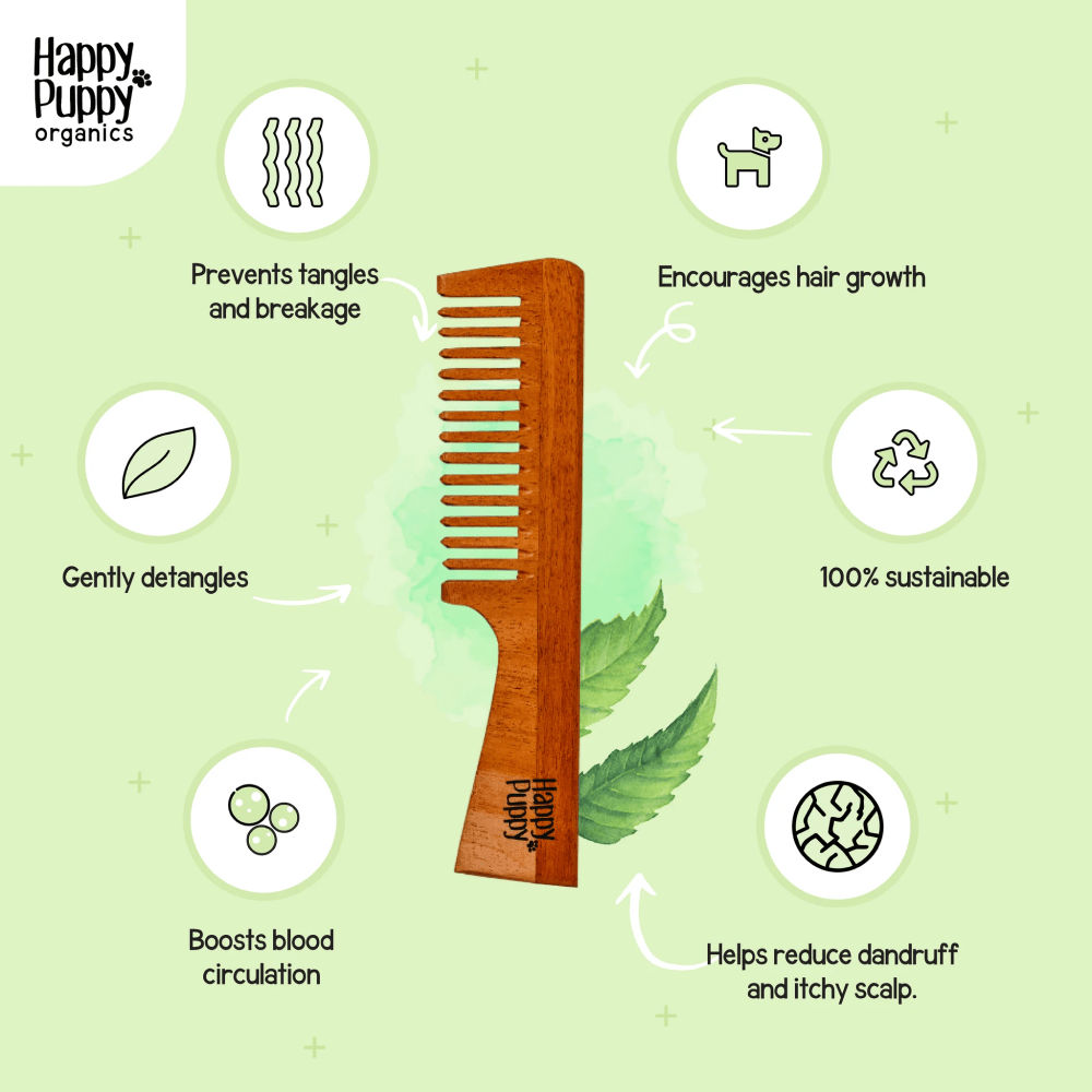 Happy Puppy Organic Neem Wood Detangling Comb for Dogs and Cats