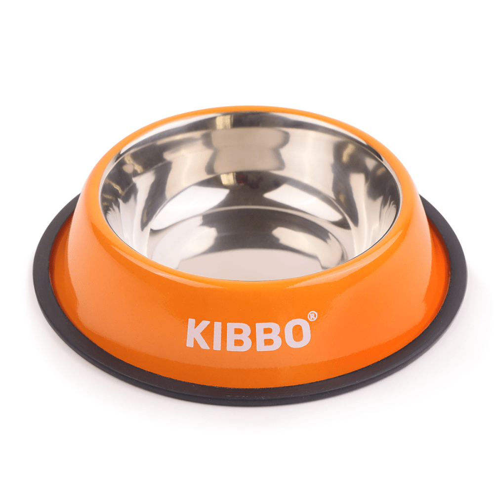 Kibbo Anti Skid Stainless Steel Bowl for Dogs and Cats (Orange) Both-Bowls & Feeders Kibbo S(750mL)