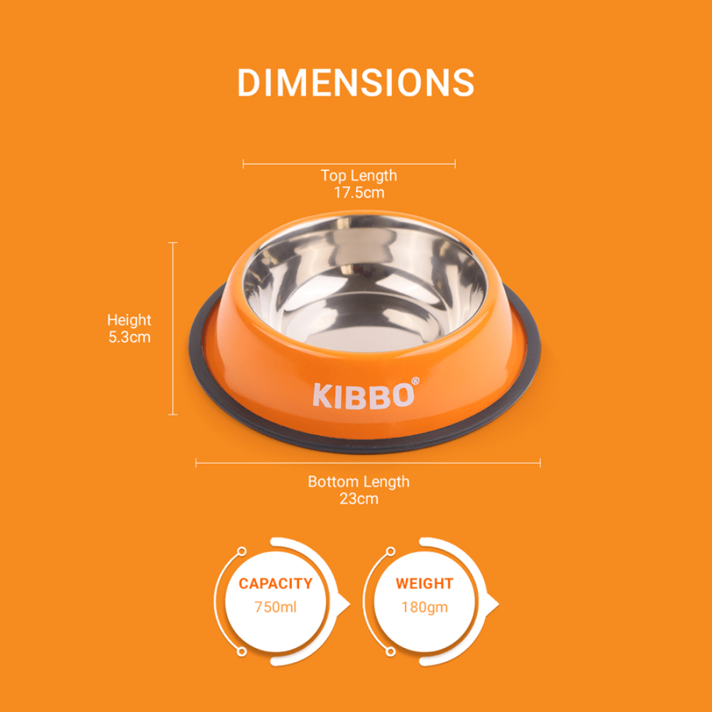 Kibbo Anti Skid Stainless Steel Bowl for Dogs and Cats (Orange) Both-Bowls & Feeders Kibbo