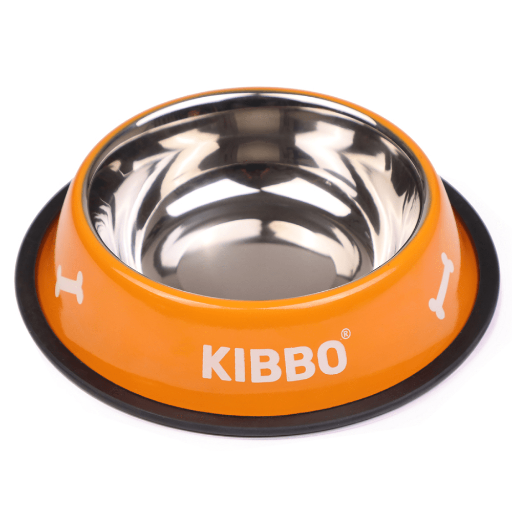Kibbo Anti Skid Stainless Steel Printed Bowl for Dogs and Cats (Orange)