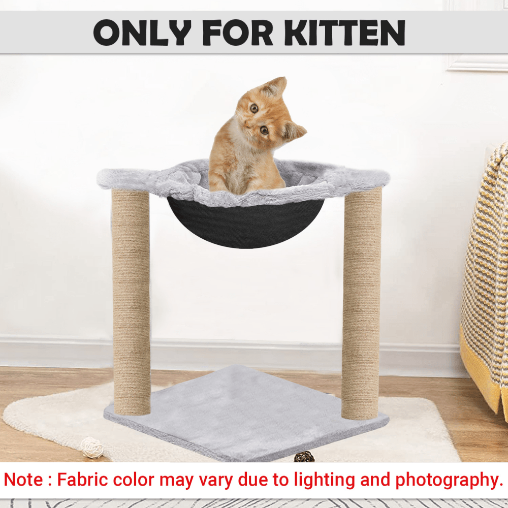 Hiputee Scratching Post, Activity Tower, Plush Fur Fabric Hammock, Basket Lounger ,Sisal/Jute Covered Rope Tree for Kittens & Cats (Grey)