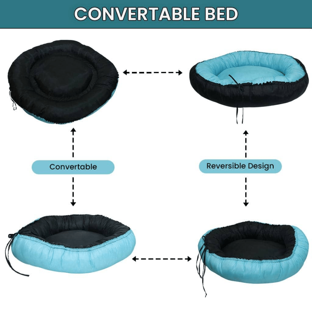 Hiputee Waterproof Reversible Scratch Resistant Washable 2 in 1 Bed Cushion for Dogs and Cats (Sky Blue Black)