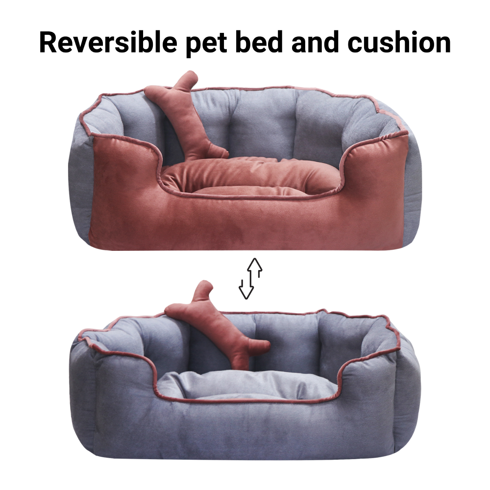 Hiputee Reversible Holland Velvet Bed for Dogs and Cats (Peach, Grey)