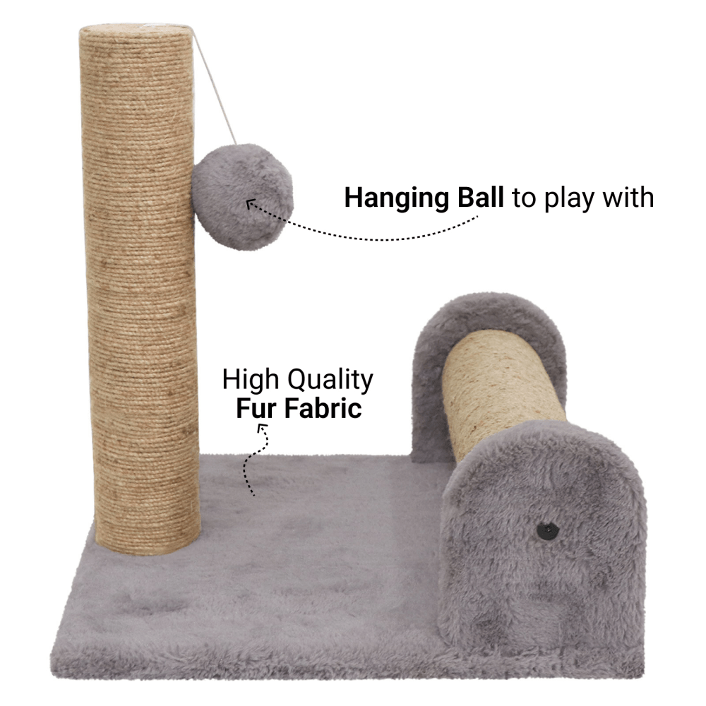 Hiputee Soft Fur Activity Cat Dual Scratching Playing Post for Cats Natural Sisal Rope (Grey)