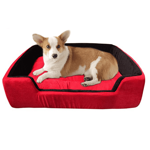 Hiputee Super Soft Dual Rectangle Velvet Bed for Dogs and Cats (Red Black)