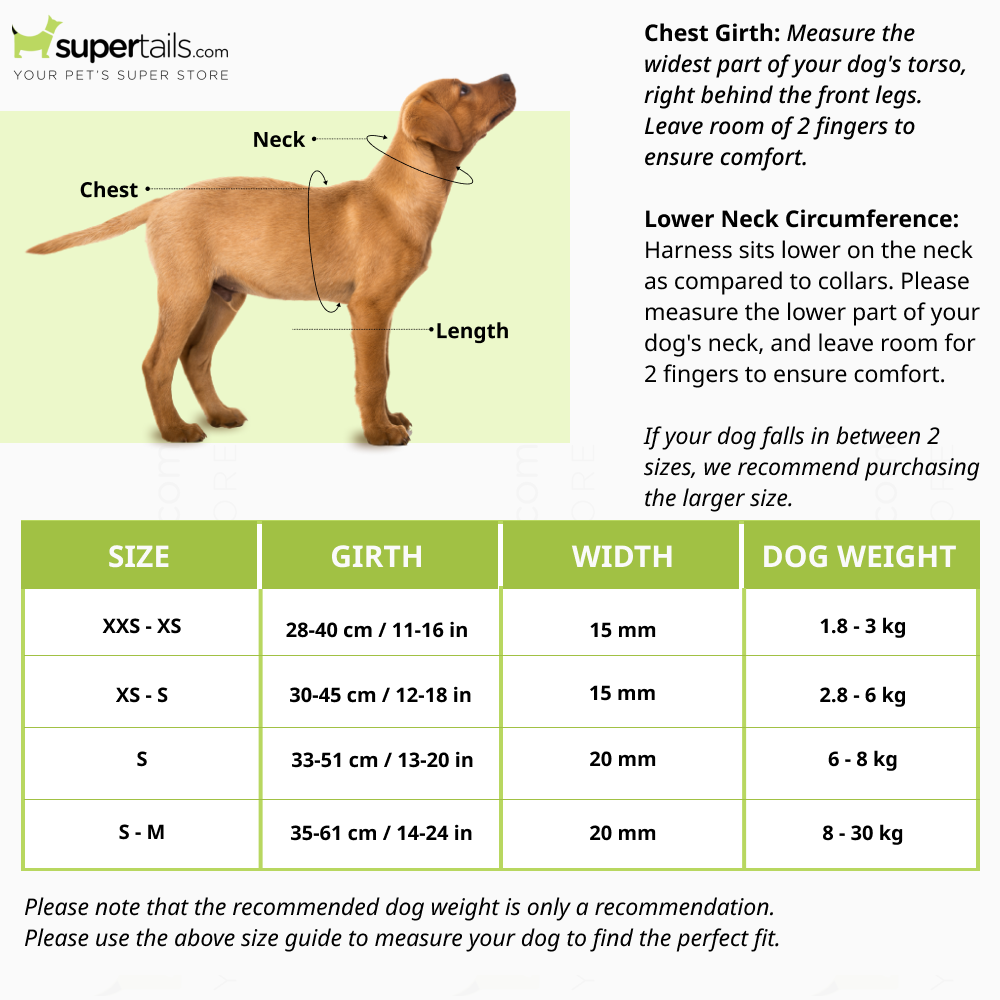 Trixie touring sales harness size guide